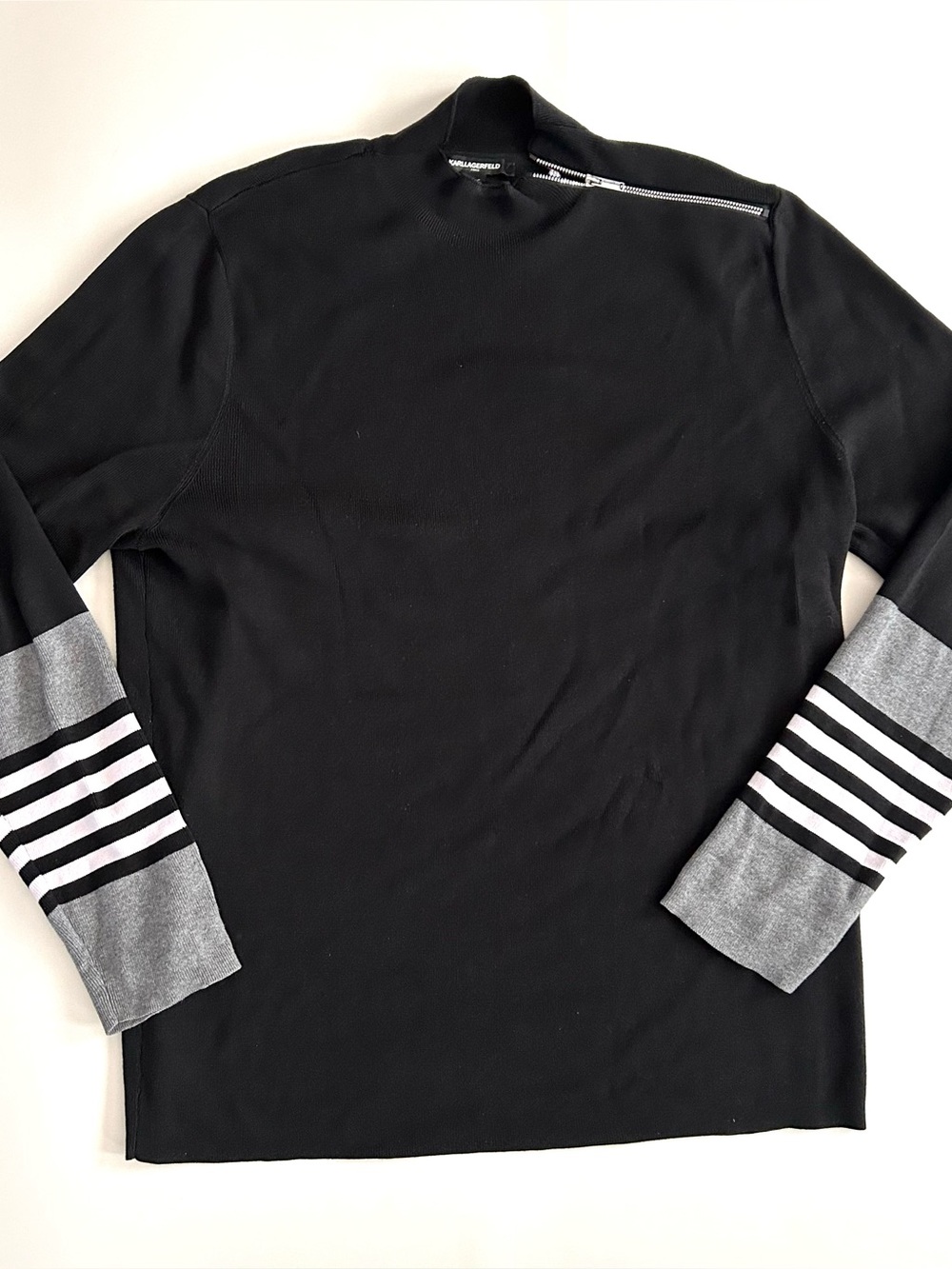Karl Lagerfeld Paris Mock Neck Shoulder Zip Sweater - Size L - Mens